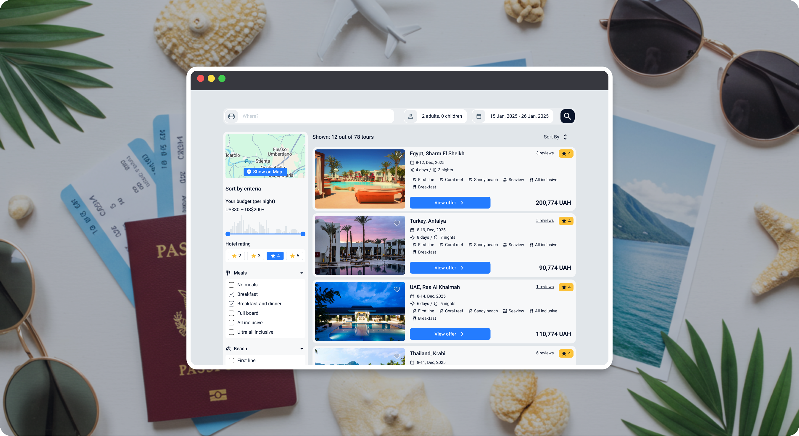 Travel Booking UI – Tour Search & Filters booking system