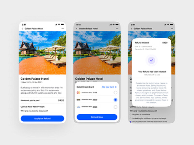 Refund Flow for Hotel Booking App bookingexperience branding creative customerexperience design graphic design hotelbookingapp illustration interactiondesign landing landing page design landingpage logo mobile app design popup postbookingflow refundflow travelapp ui uxuidesign