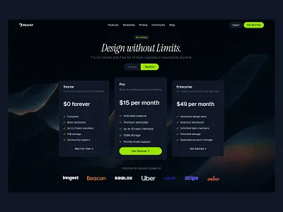Dark Pricing 🔦 design landing landing page minimal plan plans pricing saas ui web design