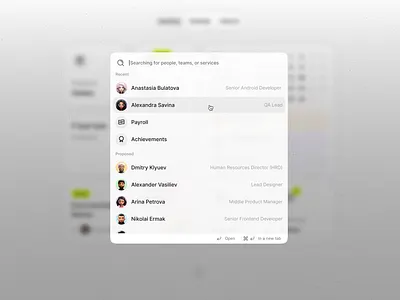 Quick Search UI — Teams, People & Services design desktop interface minimal product search search menu ui ux