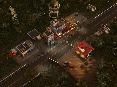 More 3D Practice 3d animated blender buildings cars design loop night road scenery seamless setting sunset town