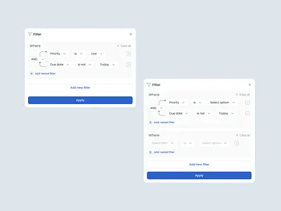 Advanced Filter UI Component – Nested Conditions & Clean UX advancedfilter cleanui dashboardui datavisualization filterui filterux modaldesign nestedfilters productdesign ui uicomponent uidesign uiux uxdesign webapp