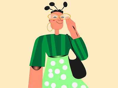 Funky Glasses and Polka Style Illustration animated concept art direction color blocking creative outfit digital artwork editorial art fashion design flat illustration fun character funky vibes graphic portrait modern character playful style polka dots quirky fashion stylish woman trendy design urban illustration vector figure