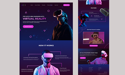 VR Headset Landing Page Design darktheme figma figma design landing page modern design modern ui neondesign product showcase techdesign ui ui design uiux virtual reality vr