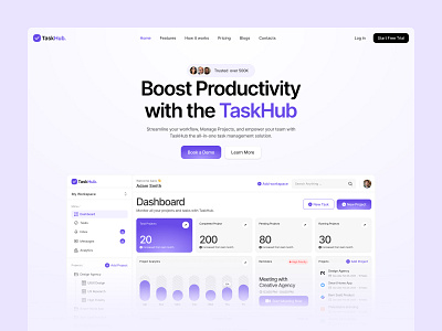 Task Hub -- Hero Section Design design figma hero section management task ui design uiux design ux design web design website design