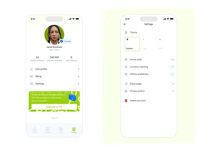 Travls Mobile App Profile and Settings Page premium pro profile settings travel ui ux