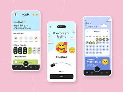 MoodTracker App UI/UX Design — For Wellbeing app design figma graphic design mental wellness mood mood tracker ui uiux wellbeing