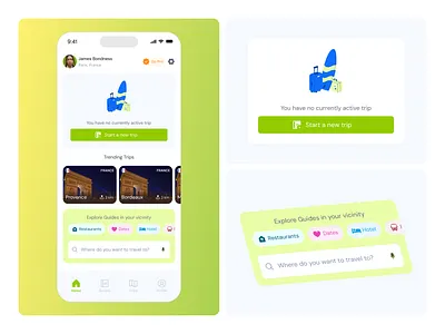 Travls Mobile App Home Page - AI Travel Assistant for Guides ai assitant airbnb empty state guides home hospitality mobile app travel uiux