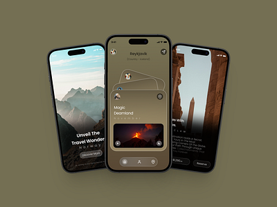 Explore the World, One Swipe at a Time appui darkmodeui designinspiration dribbbleshots exploremore figmadesign interactiondesign minimalui mobiledesign productdesign travelapp travelui uiux uxdesign