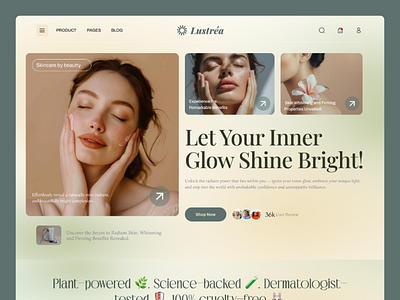Drenched in Glamour - Lustréa Skincare Ecommerce UI Design ✨ beauty brand design beauty product ui beauty product ux beauty ux clean skincare ui conversion optimized design cro design dtc ecommerce ecommerce website design ecommercve ux high converting design minimal product design responsive ecommerce ui skincare ecommerce skincare landing page skincare shop ui skincare store skincare ui user focused design ux for ecommerce
