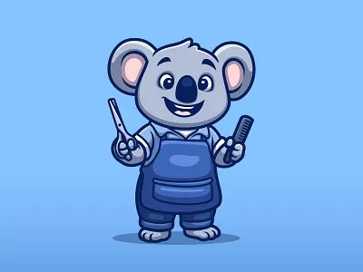 Koala Barber – Cute Cartoon Character Illustration animal australia barber branding cartoon character cute design illustration koala logo mascot pose