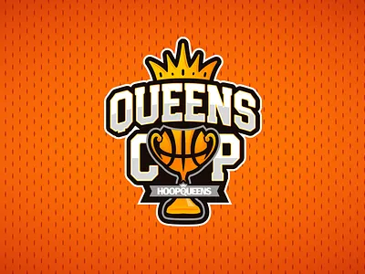 Queens Cup basketball black crown cup graphic design hoops icon logo logomark orange queens sports typography wordmark yellow