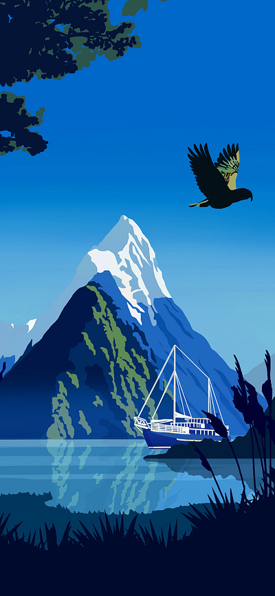 Fjord branding drawing fjord graphic design illustration landscape painting ui