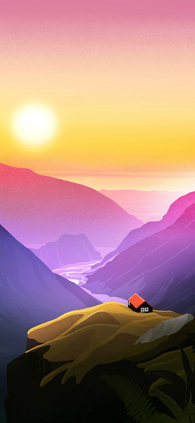 Hunter's Lodge in the Valley branding graphic design illustration landscape painting sunset ui valley