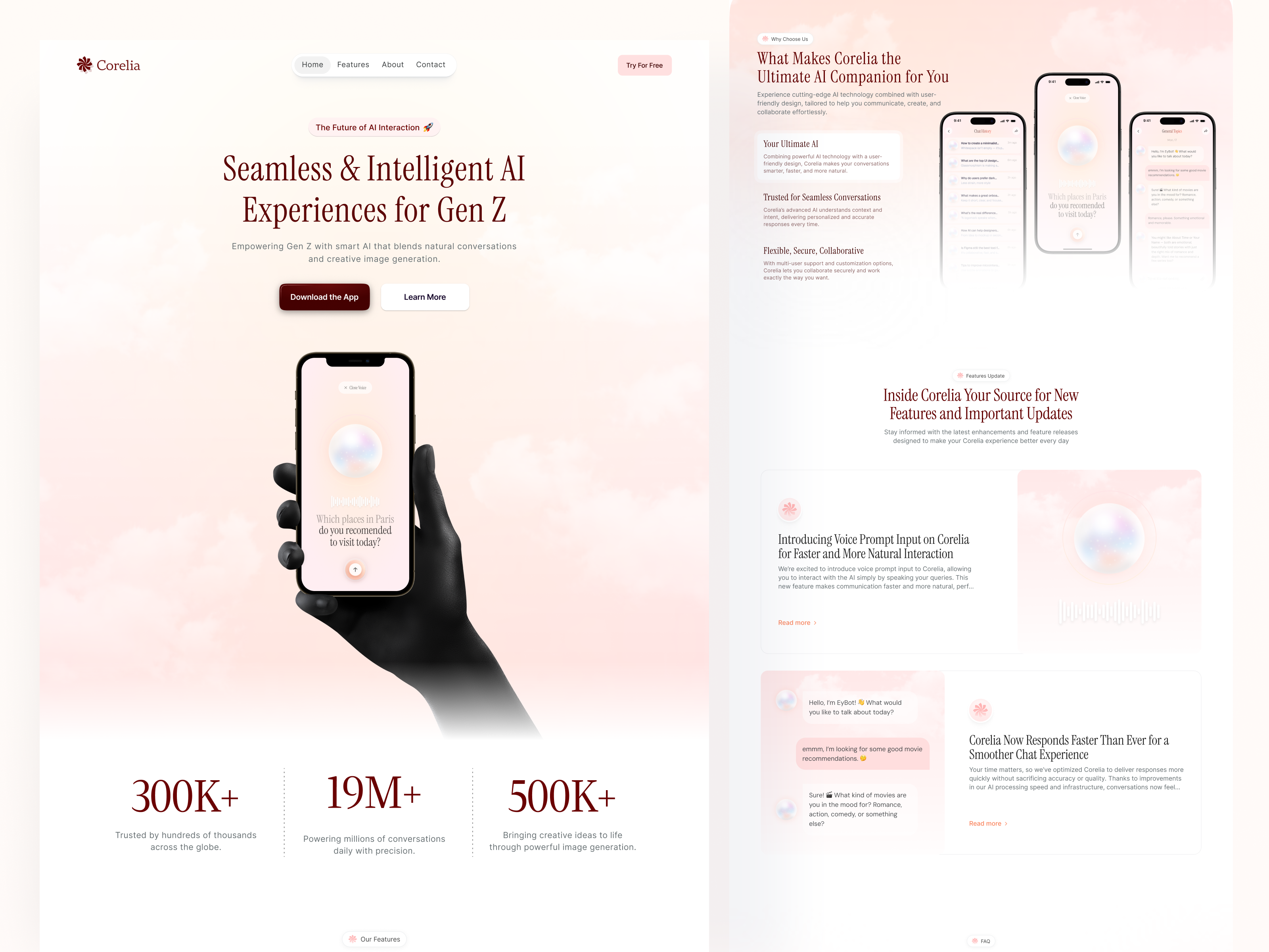 Corelia - AI Chatbot Landing Page 🌸 ai ai assist ai assistant ai consultant artificial intelligence chat bot ui chatbot chatbot ui chatgpt chatgpt app gemini app landing landing page saas saas design saas landing page siri speaking interaction virtual assistant voice design