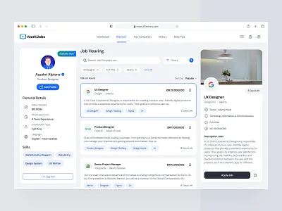 MarkiJobs - Job Finder Dashboard apply career clean cleanui dashboard find finder graphic design hr logout minimalist modernui partners portal screen technology ui ux web webapp