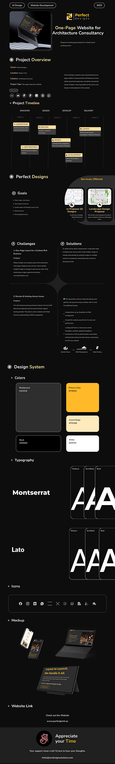 One Page Website for Perfect Designs digitalmarketing figma framer frontend graphic design seo ui uiux ux webdesign website