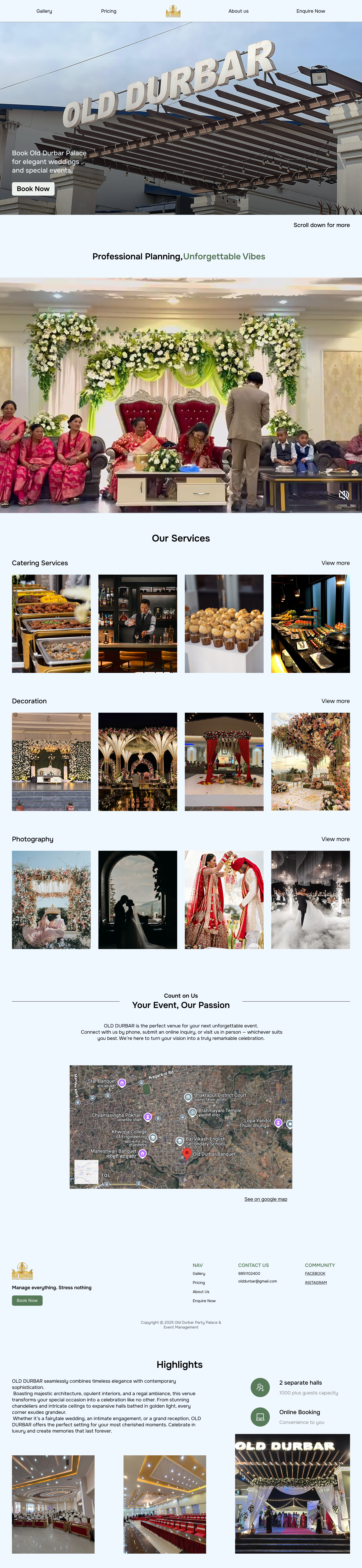 Landing Page for venue booking graphic design ui