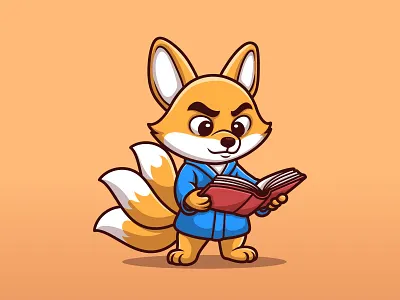 Clever Fox Reading a Book – Cartoon Animal Character animal book branding cartoon character design edication fox graphic design illustration kids logo mascot school ui