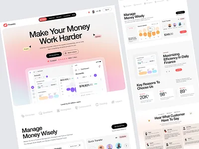 Finance Landing Page – Figma UI Design + Webflow/Framer No-Code animation figma finance ui finance landing page financial saas design financial service design framer finance page graphic design investment landing page motion graphics shopify shopify. website design