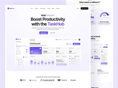 TaskHub Management -- Landing Page dashboard design figma landing page management task uiux uiux design web design website design