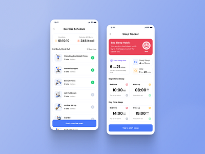 Workout & Sleep Tracker App – Clean Health UI Design app design ui ux