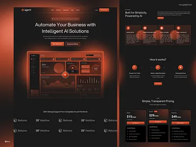 AI-Powered Landing Page Design for Agent AI ai design automation b2b design branding clean design dark mode dashboard ui hero section interface design landing page modern design product design responsive design saas startup design tech branding ui design ux design web design webflow