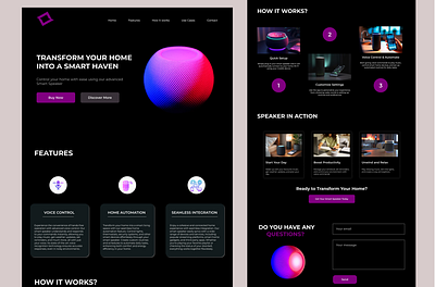 Smart Speaker Landing Page dark theme home automation landing page modern ui product design smart home smart speaker technology ui ux voice control web design