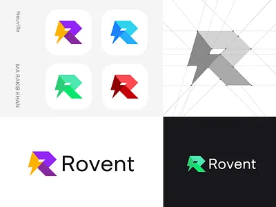 Rovent — Bold & Energetic Letter R Logo Design app icon logo brand identity branding design electric logo design energy logo futuristic logo geometric logo letter r logo lightning bolt logo logo logo design logo designer logotype modern logo power symbol r logo startup branding tech logo