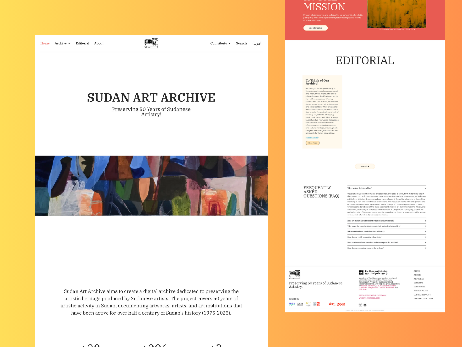 Archive Website archive art brands counter data structure dropdown faq footer gallery header home page searcher sudan text banner ui ux web design
