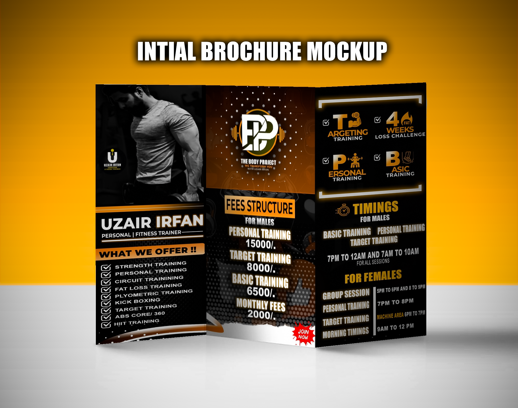 TRIFOLD DESIGN | THE BODY PROJECT adobe photoshop advertisement design brand identity branding brochure design fitness graphic design gym advertisement interactive design printable design social media design trifold