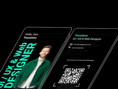 Interactive Digital Visiting Card for Designers creativelayout darkui designinspiration figmadesign freelancedesigner graphic design interactiondesign minimaldesign portfoliodesign qrcodedesign typographydesign ui uidesigner uxdesign visualidentity webdesigner