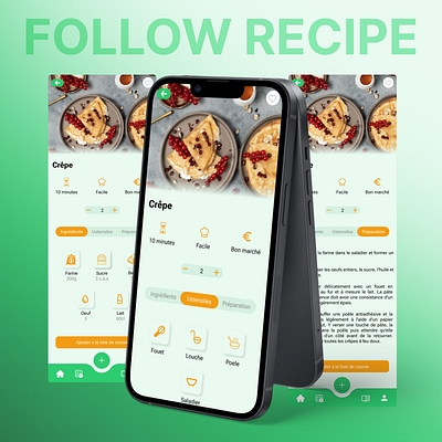 My Cook AI - Application recipe generation based on diet, fridge ai app application branding cook cooking design diet graphic design green mobile orange regime ui