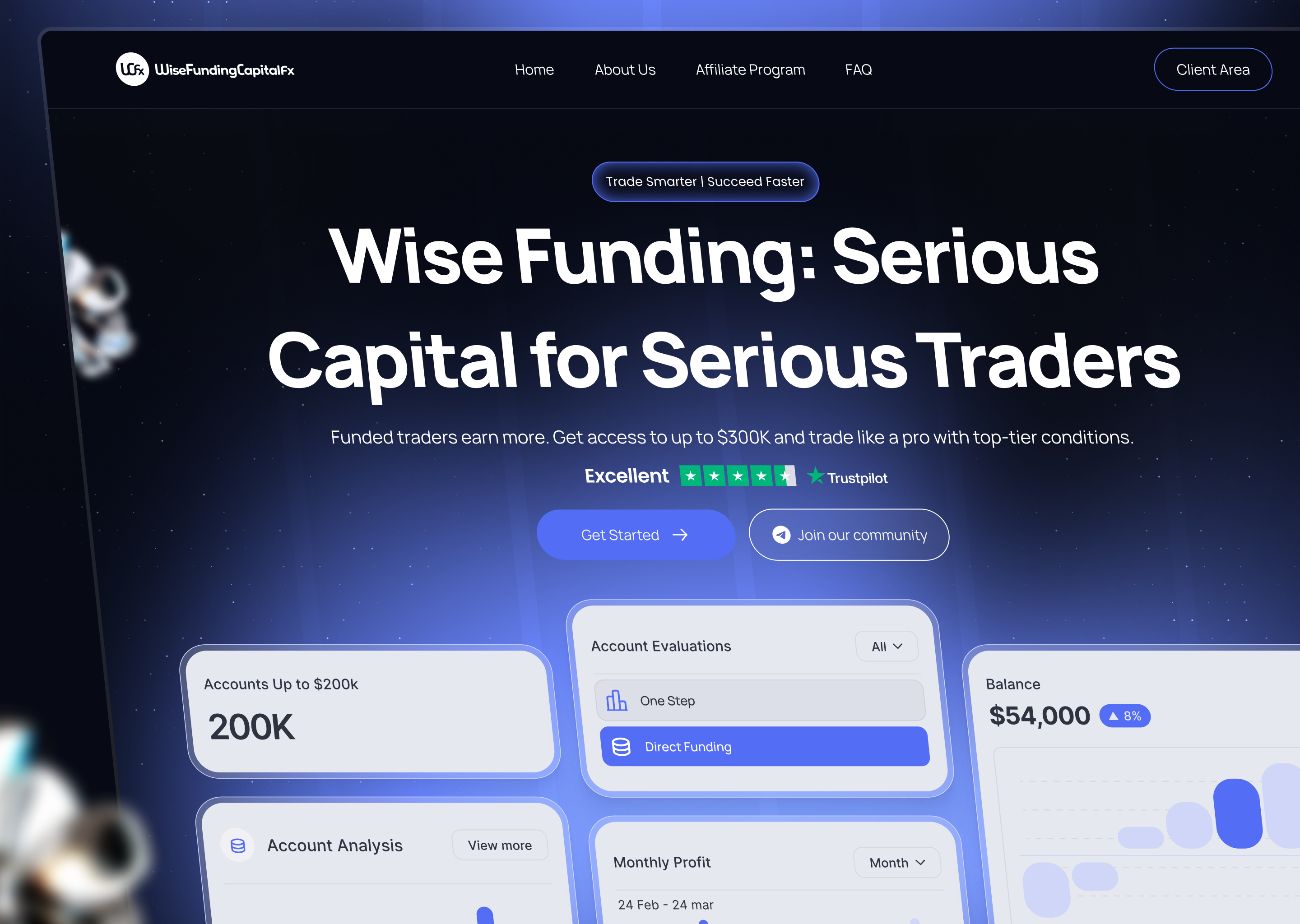 Wise Funding - UI/UX & Web Development | AdTrend crypto forex forex prop firm funded traders funding prop firm props sports prop firm tech trading ui