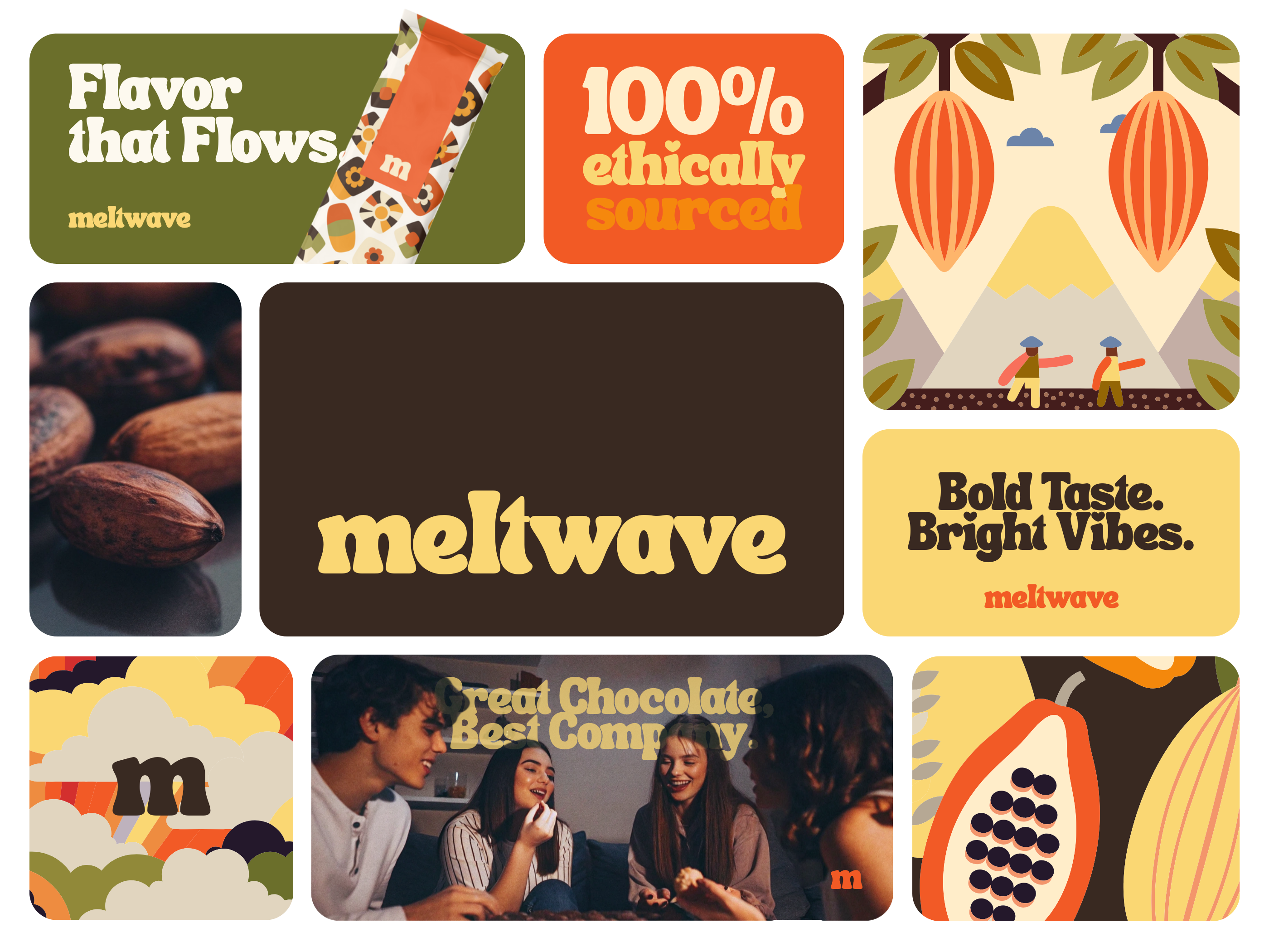 Meltwave | Bold Taste. Bright Vibes brand brand identity brand strategy branding illustration logo logo design packaging packaging design social media marketing vector