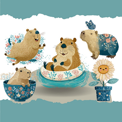 Earth Tone Minimalist Capybara gentle capybara illustration