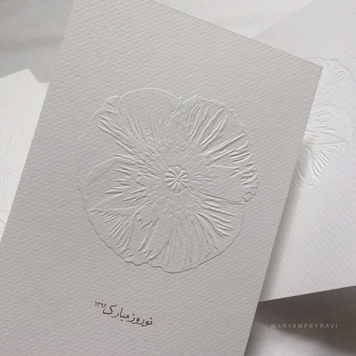 Greeting Card embossed printing graphic designer greeting card kenzo flower maryampeyravi minimal design nowruz
