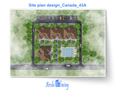 Premium Residential Site Plan in Canada 2d rendering archiminy architecture portfoilo canadian residential site plan design illustration landscape photoshop rendering rendering