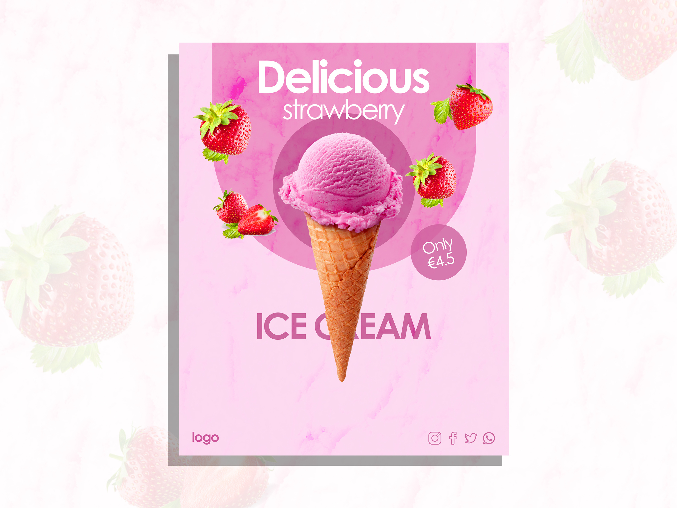 🍓 Delicious Strawberry Ice Cream 🍓 adobe photoshop ads advertising branding design graphic graphic design graphic designer instagram post post design poster product social media social media post social media post design socialmedia