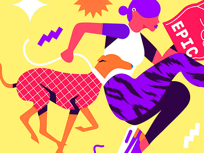 Illustration - Epic Run abstract runner bold colors bold shapes bright palette colorful design dynamic artwork energetic art epic movement fast paced fitness motivation geometric patterns modern style running woman street style stylized greyhound urban running vibrant illustration visual storytelling