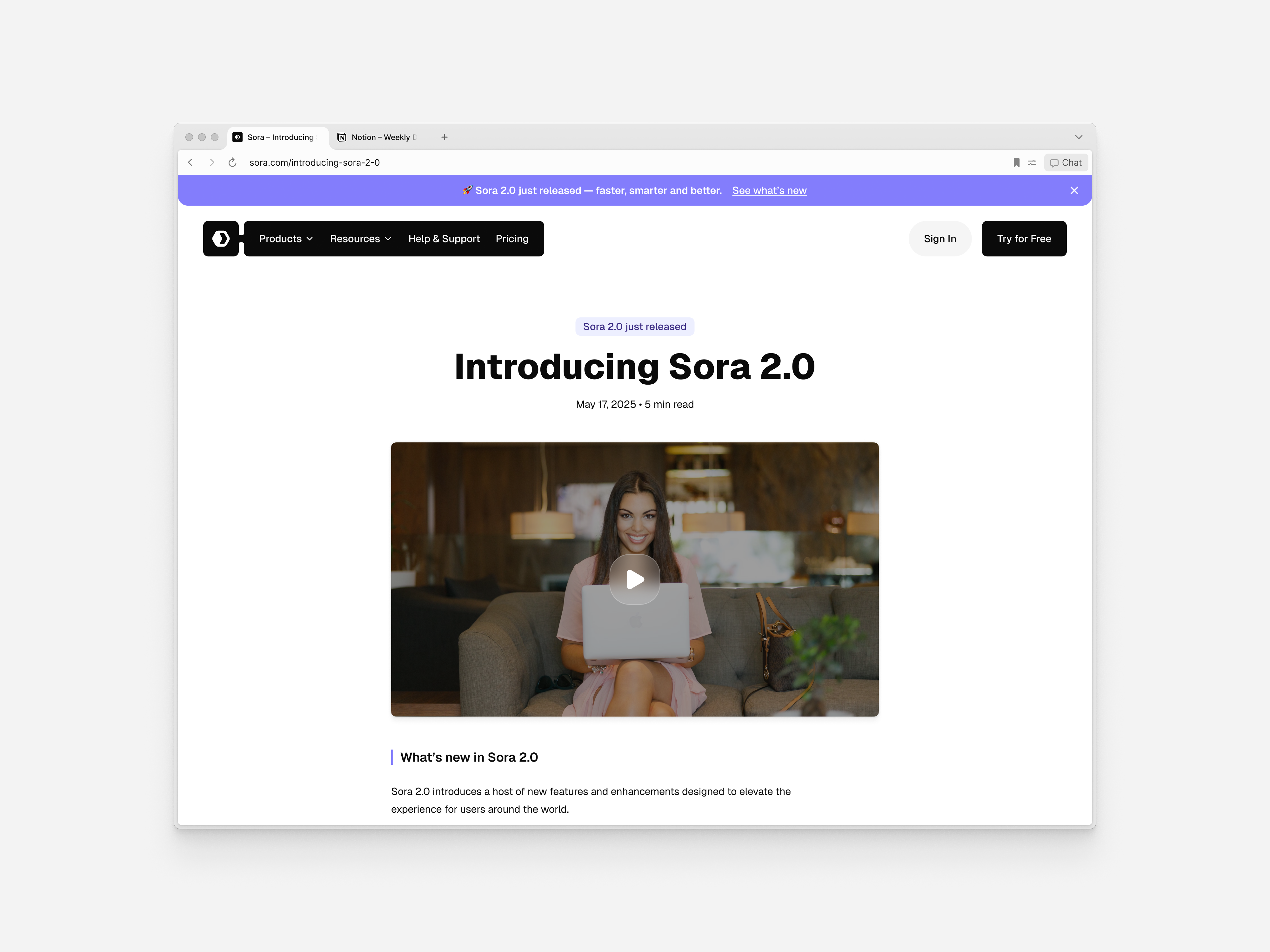 Blog post ai alert annoncement banner article blog blog post clean figma landing page minimal navigation play product design saas sfotware ui ux video web design