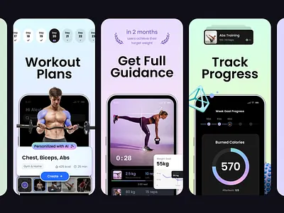 Fitness Mobile App - iOS App Screenshots app app store artspire banners banners for app store fintess app fitness ios ios app mobile app mobile screens plans screnshots track progress ui ui mobile ux workout workout app