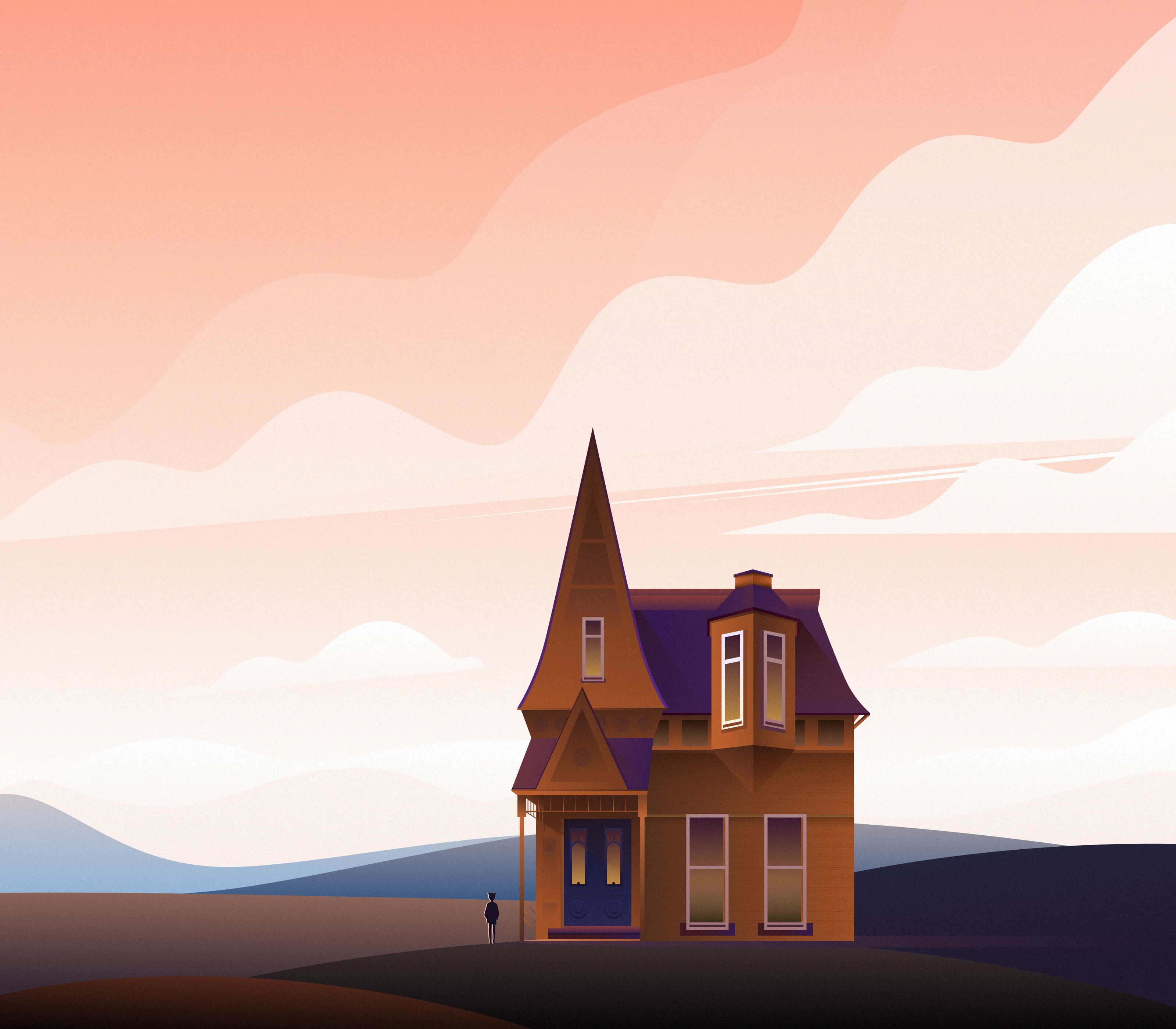 Overwatch art painting blue cloud design digital art digital illustration draw house illustration landscape mountain nature painting people pink road sky vector illustration wallpaper yellow