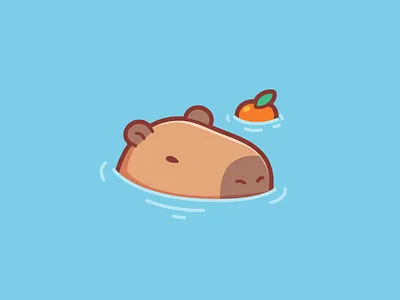 Cute capybara soaking in water orange
