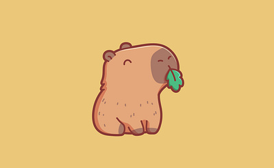 Cute capybara eating leaves orange