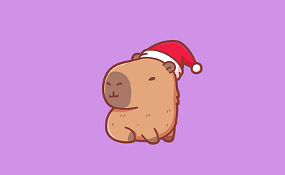 Cute capybara wearing a Christmas hat orange