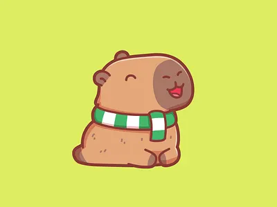 Cute capybara sitting wearing a scarf orange