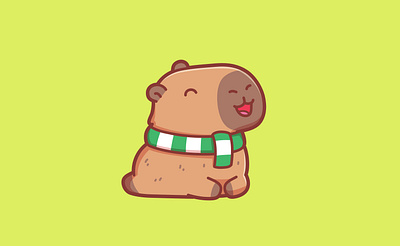 Cute capybara sitting wearing a scarf orange