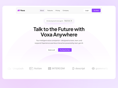 Voxa- AI voice agent landing page ai agents ai landing page ai voice agent landing page latest ui ui white mode