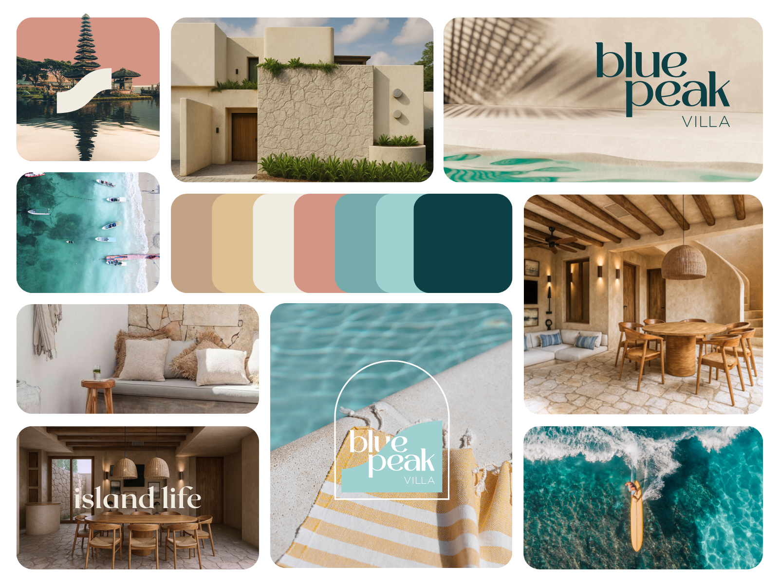 Blue Peak Villa | Real Estate brand identity brand strategy branding design graphic design interior design logo logo design marketing material presentation design promotional material website design